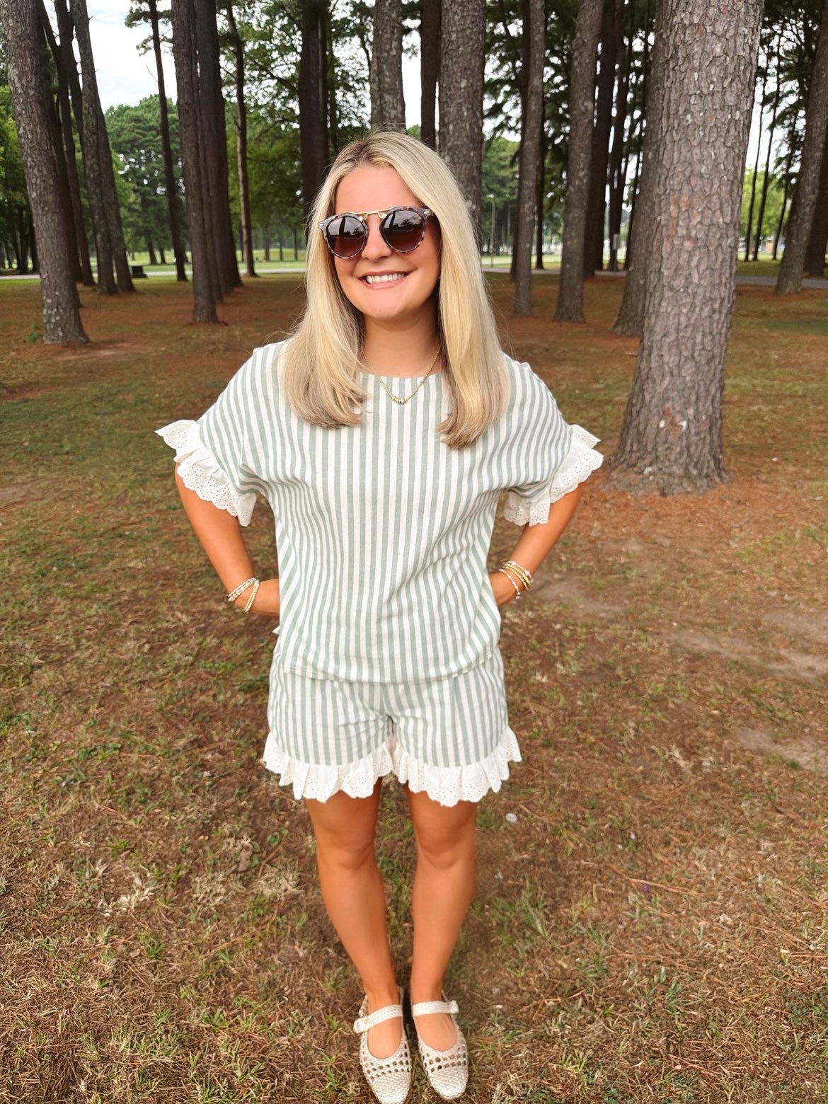 Striped & Eyelet Laced Ruffle Set