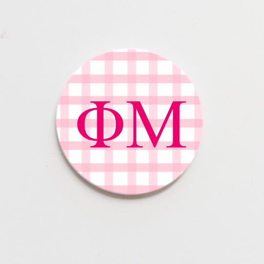 Phi Mu Gingham Greek Button - 3.00 inch