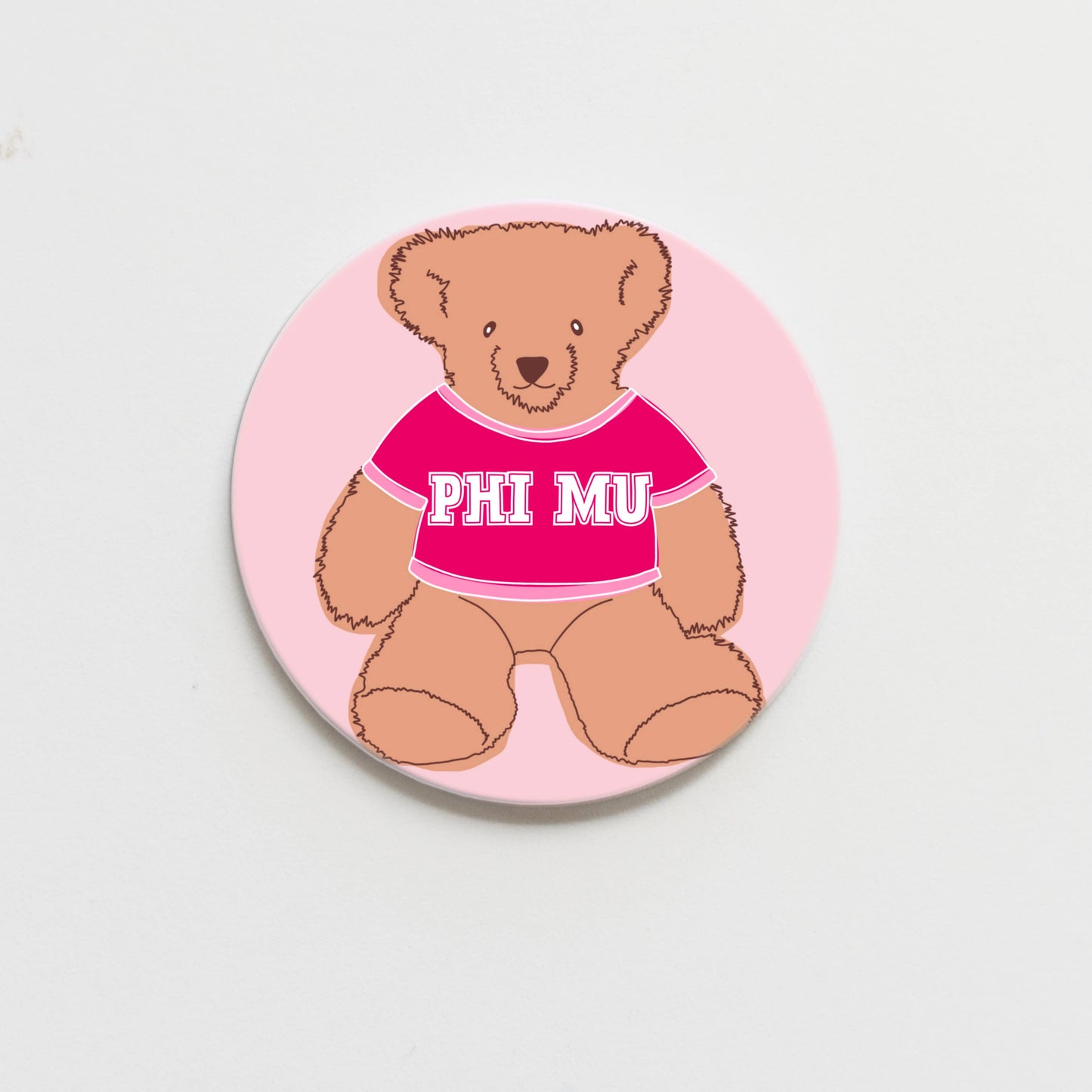 Phi Mu Teddy Bear Button- 3.00 inch