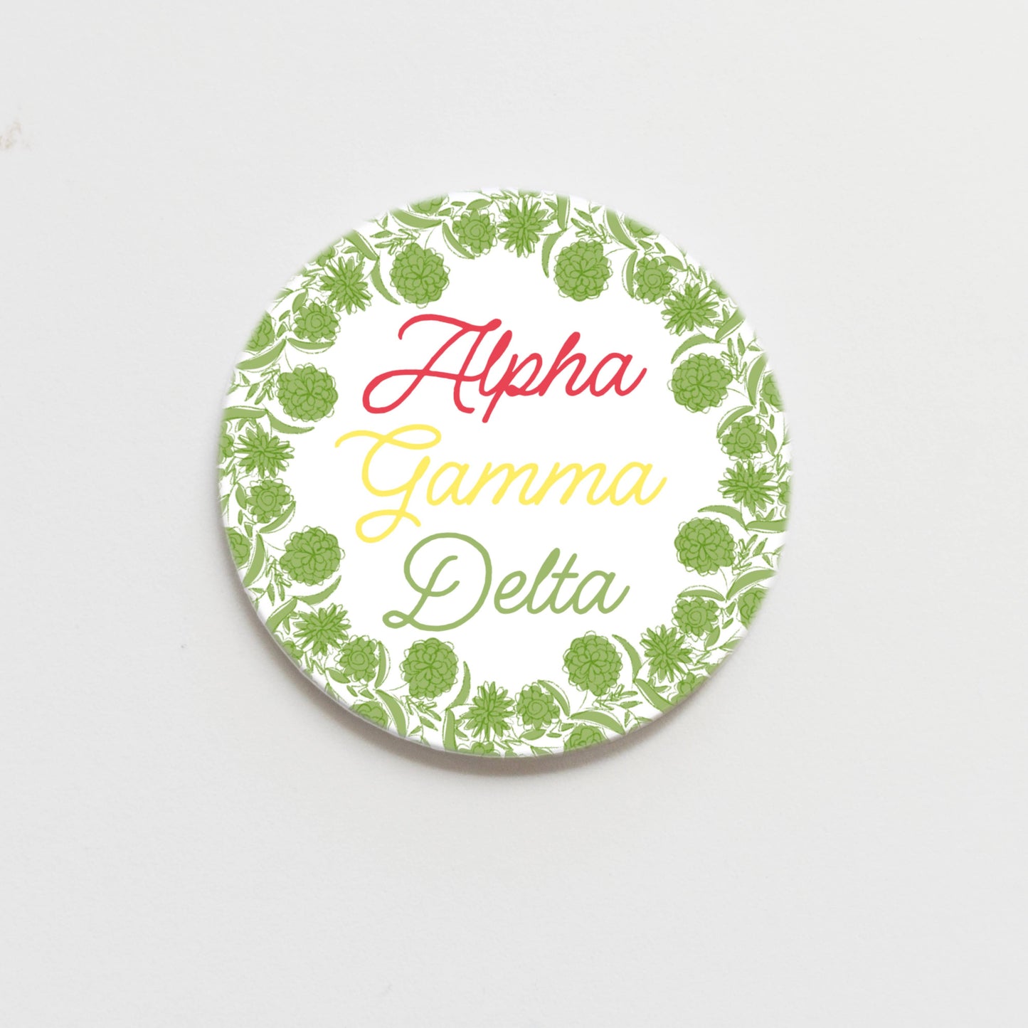 Alpha Gamma Delta Flower Ring Button- 2.25 inch