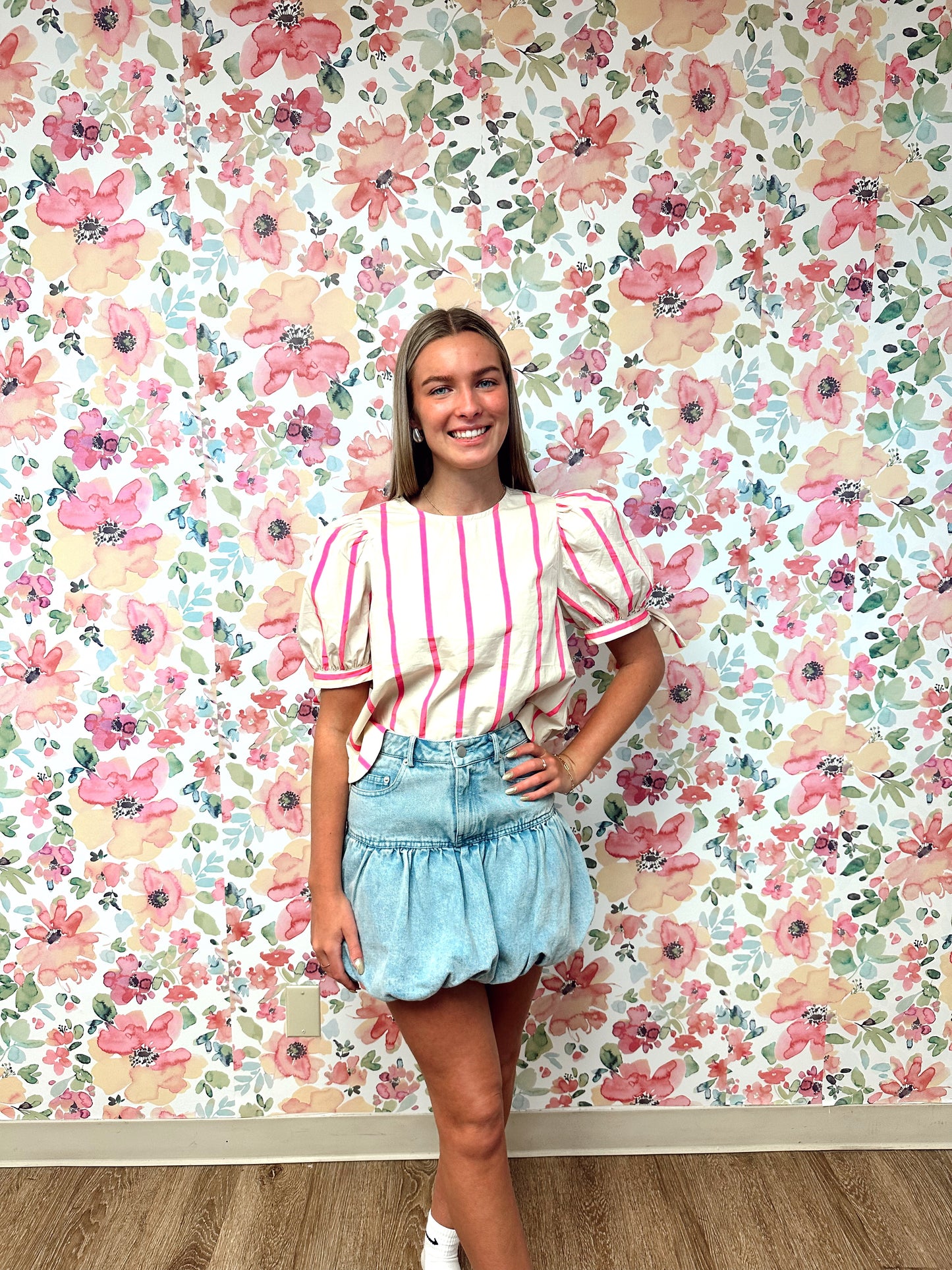 Ellie Pink Striped Scalloped Shirt