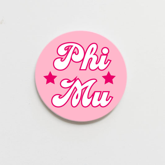 Phi Mu Written in the Stars Greek Button - 2.25 inch