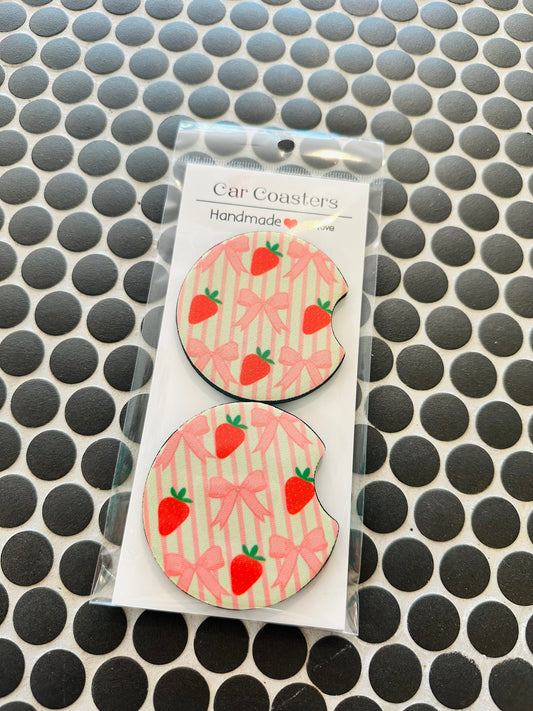 Bows and Strawberries Car Coaster