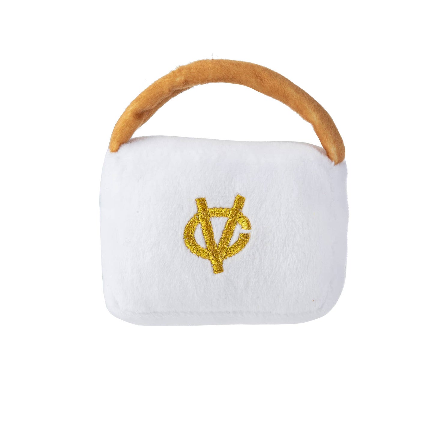 White Chewy Vuiton Purses | Plush Squeaker Dog Toy
