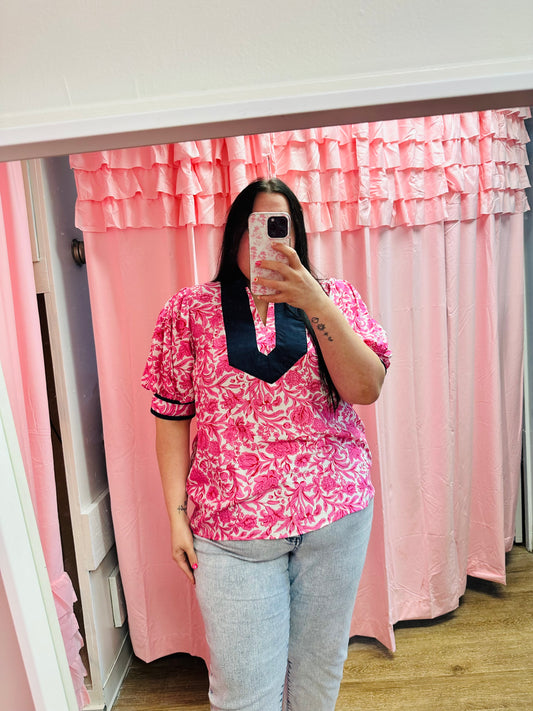 Hot Pink and Navy Blouse