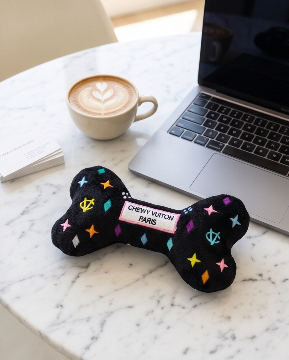 Black Monogram Chewy Vuiton Bone  | Squeaker Dog Toy