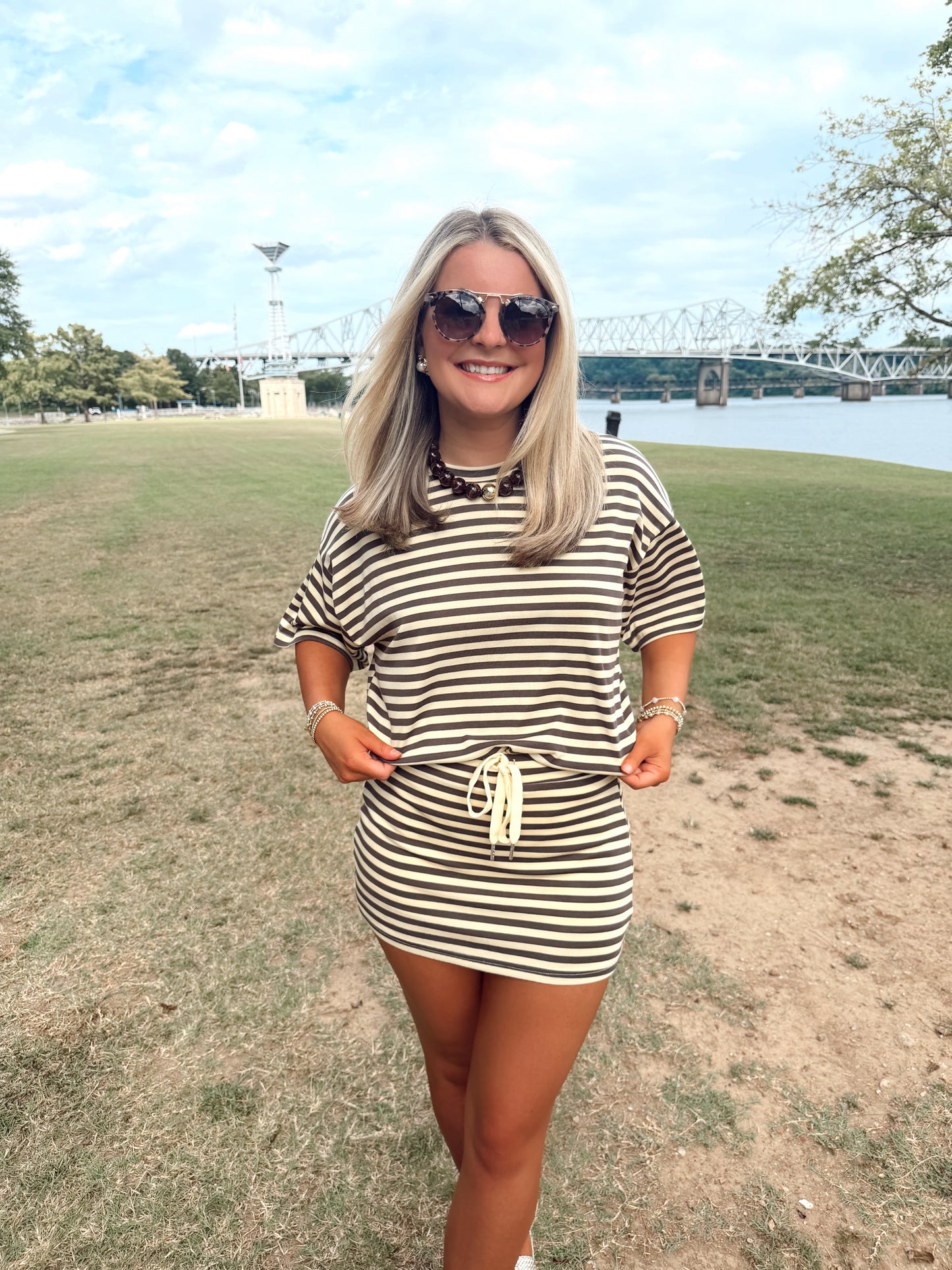 Brown & Yellow Striped Skort Set