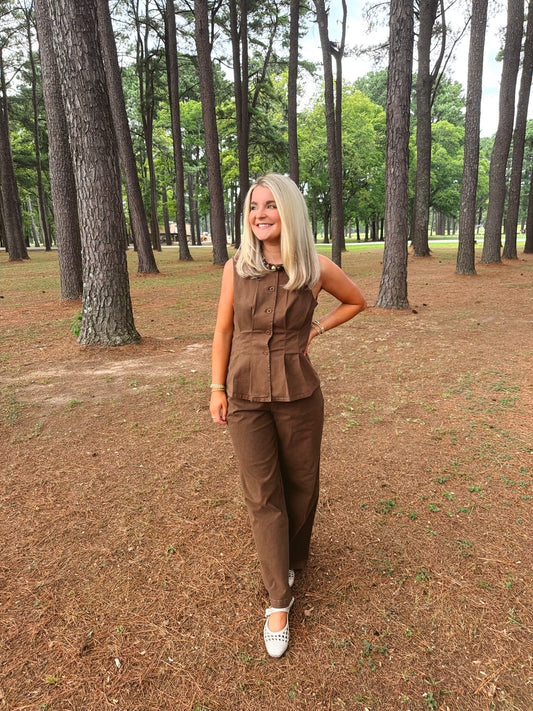 Brown Pleated Vest Top