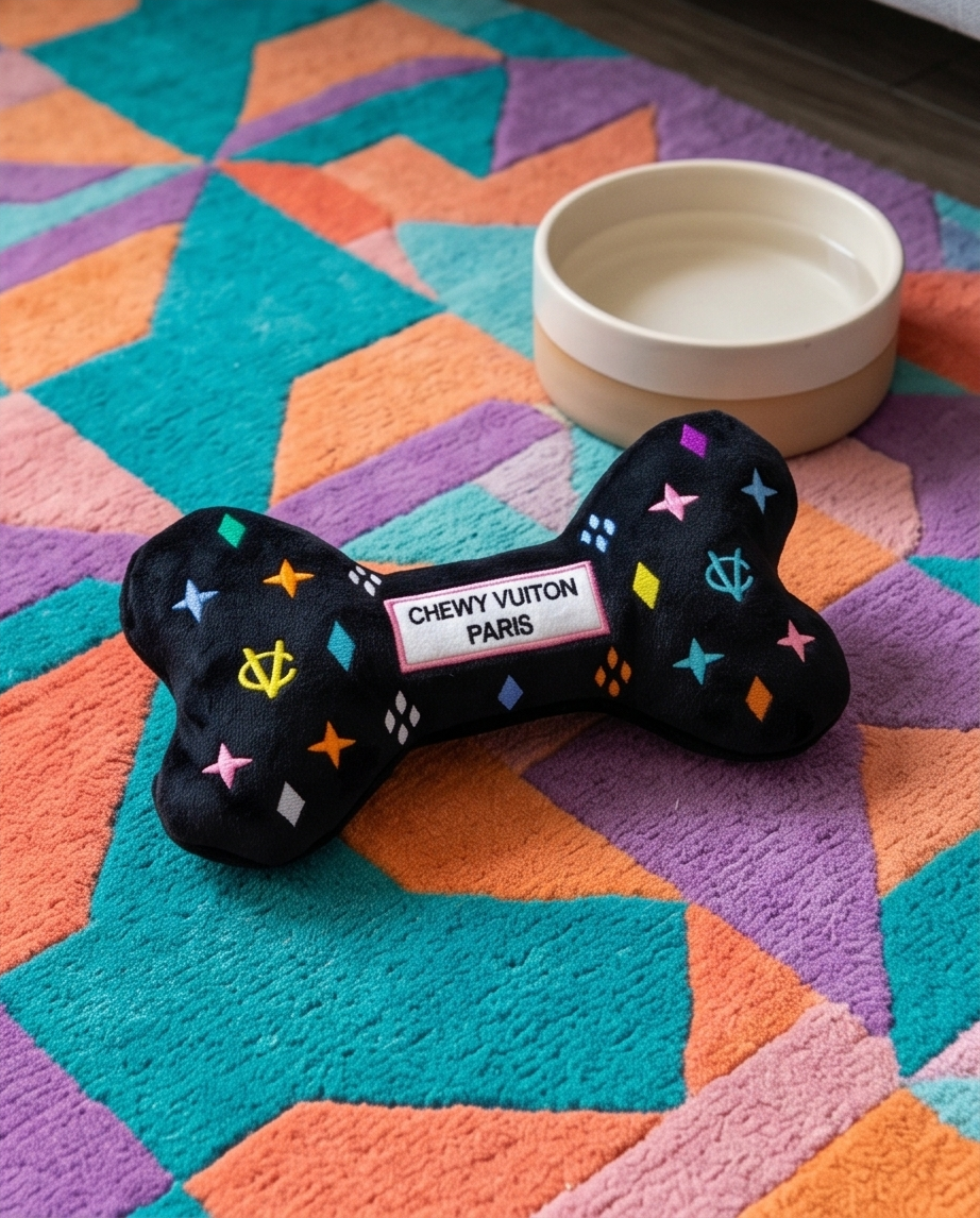 Black Monogram Chewy Vuiton Bone  | Squeaker Dog Toy