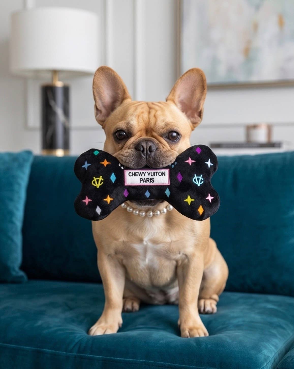 Black Monogram Chewy Vuiton Bone  | Squeaker Dog Toy