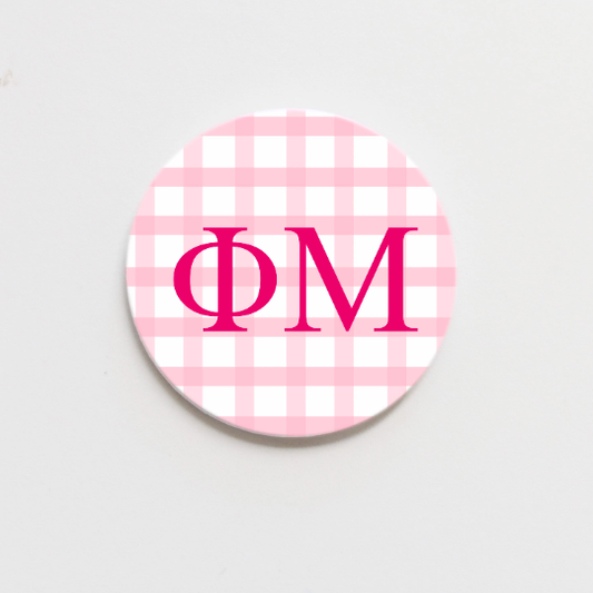 Phi Mu Gingham Greek  Button - 3.00 inch