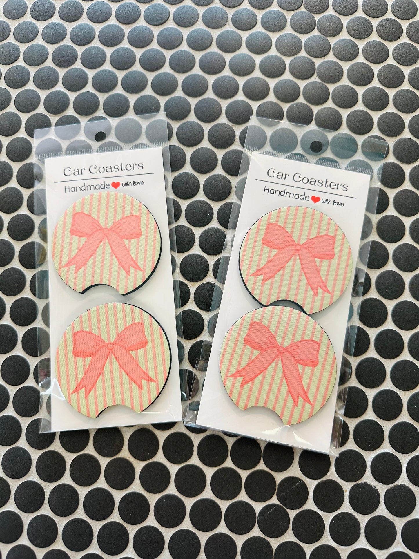 Pink Bow Car Coasters