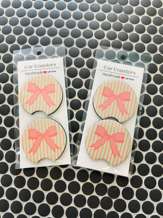 Pink Bow Car Coasters