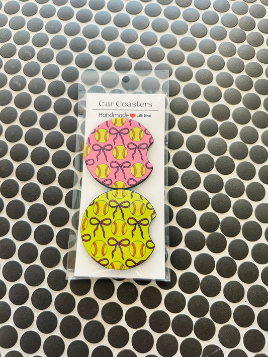 Bows and Softballs Car Coasters
