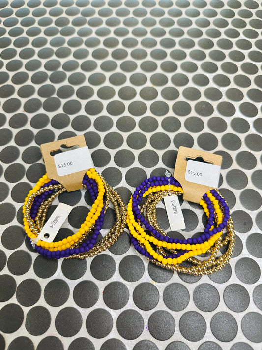 Purple and Gold Beaded Bracelets