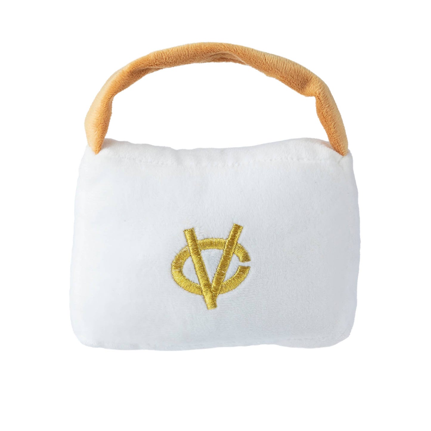 White Chewy Vuiton Purses | Plush Squeaker Dog Toy