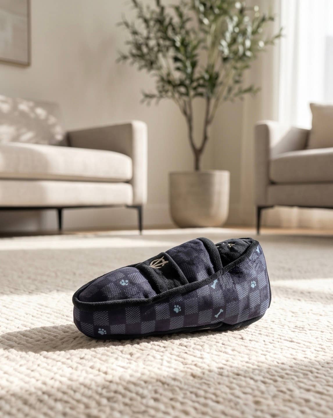 Black Checker Chewy Vuiton Loafer  | Squeaker Dog Toy