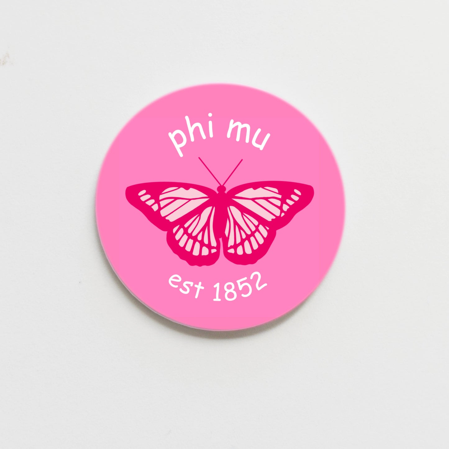 Phi Mu Greek Butterfly Button - 1.50 inch