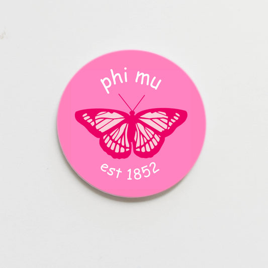 Phi Mu Greek Butterfly Button - 1.50 inch