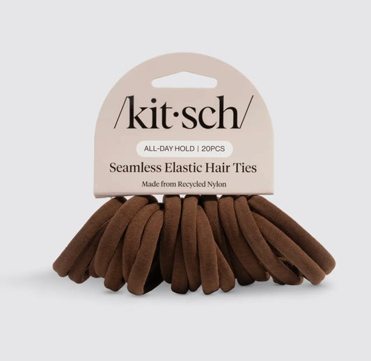 Recycled Fabric Seamless Hair Elastics 20pc Set - Chocolate