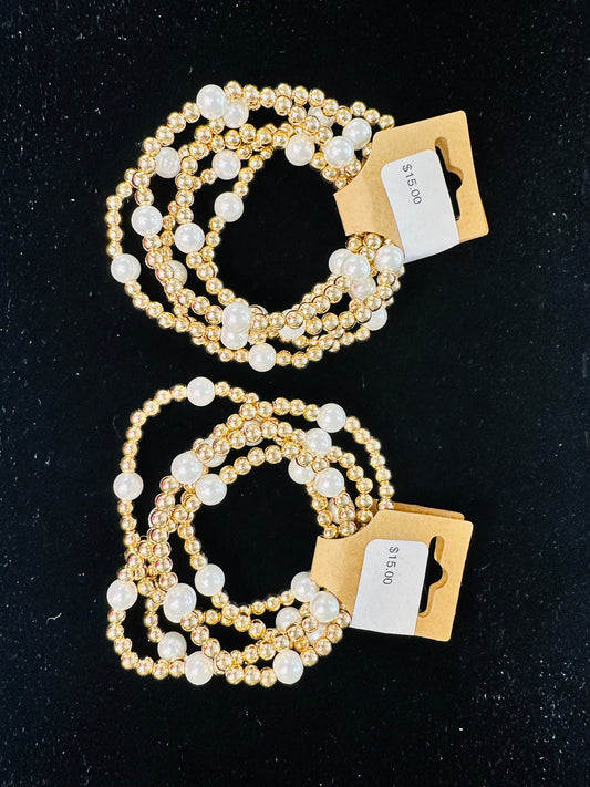 Gold Beaded Pearl Bracelets