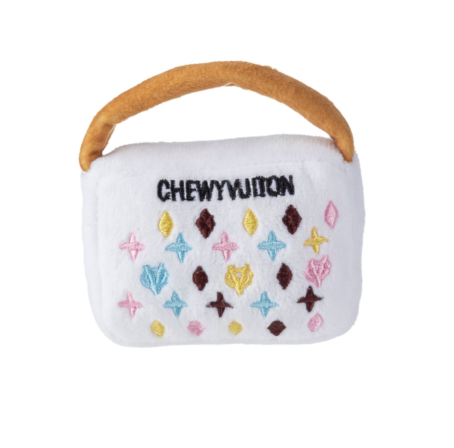 White Chewy Vuiton Purses | Plush Squeaker Dog Toy