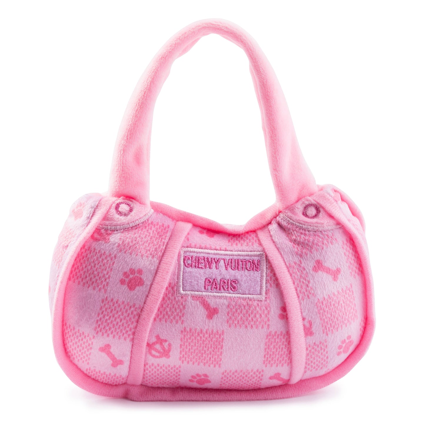 Pink Checker Chewy Vuiton Handbag  | Squeaker Dog Toy