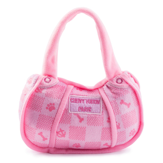 Pink Checker Chewy Vuiton Handbag  | Squeaker Dog Toy