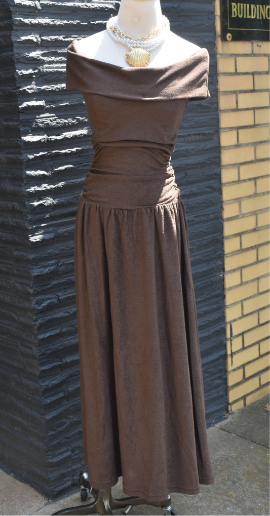 Off Shoulder Low Waist Knitted Midi Dress