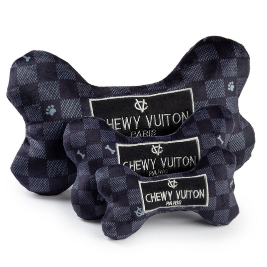 Black Checker Chewy Vuiton Bone  | Squeaker Dog Toy