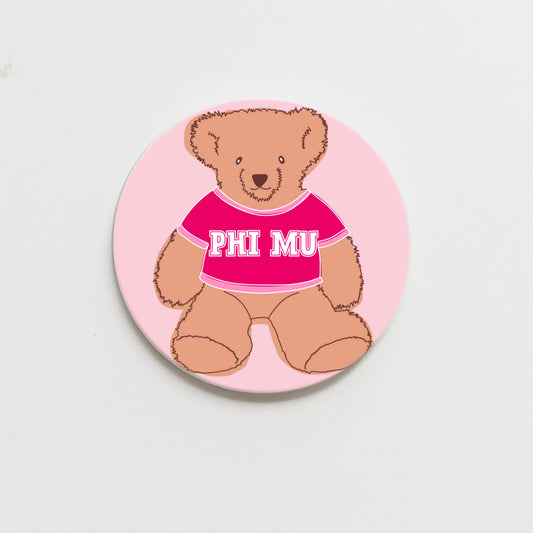 Phi Mu Teddy Bear Button- 3.00 inch