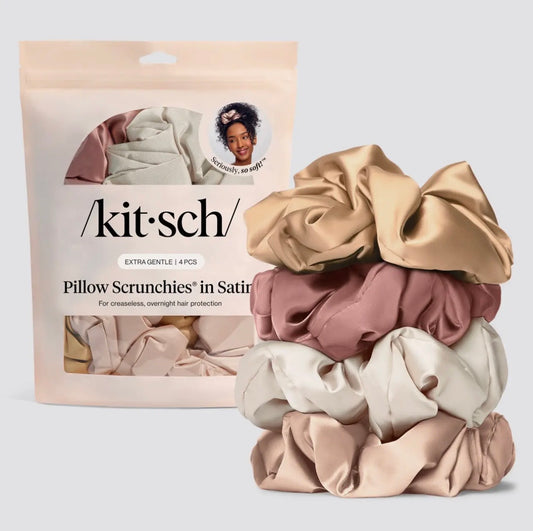 Pillow Scrunchies in Satin 4pc - Blush