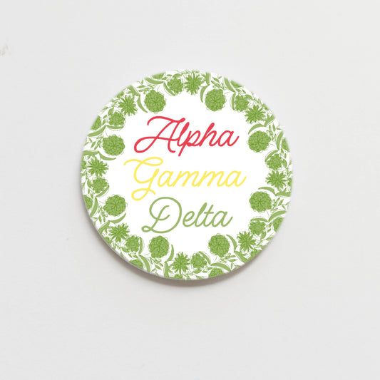 Alpha Gamma Delta Flower Ring Button- 2.25 inch