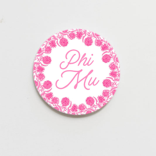 Phi Mu Flower Ring Button- 2.25 inch