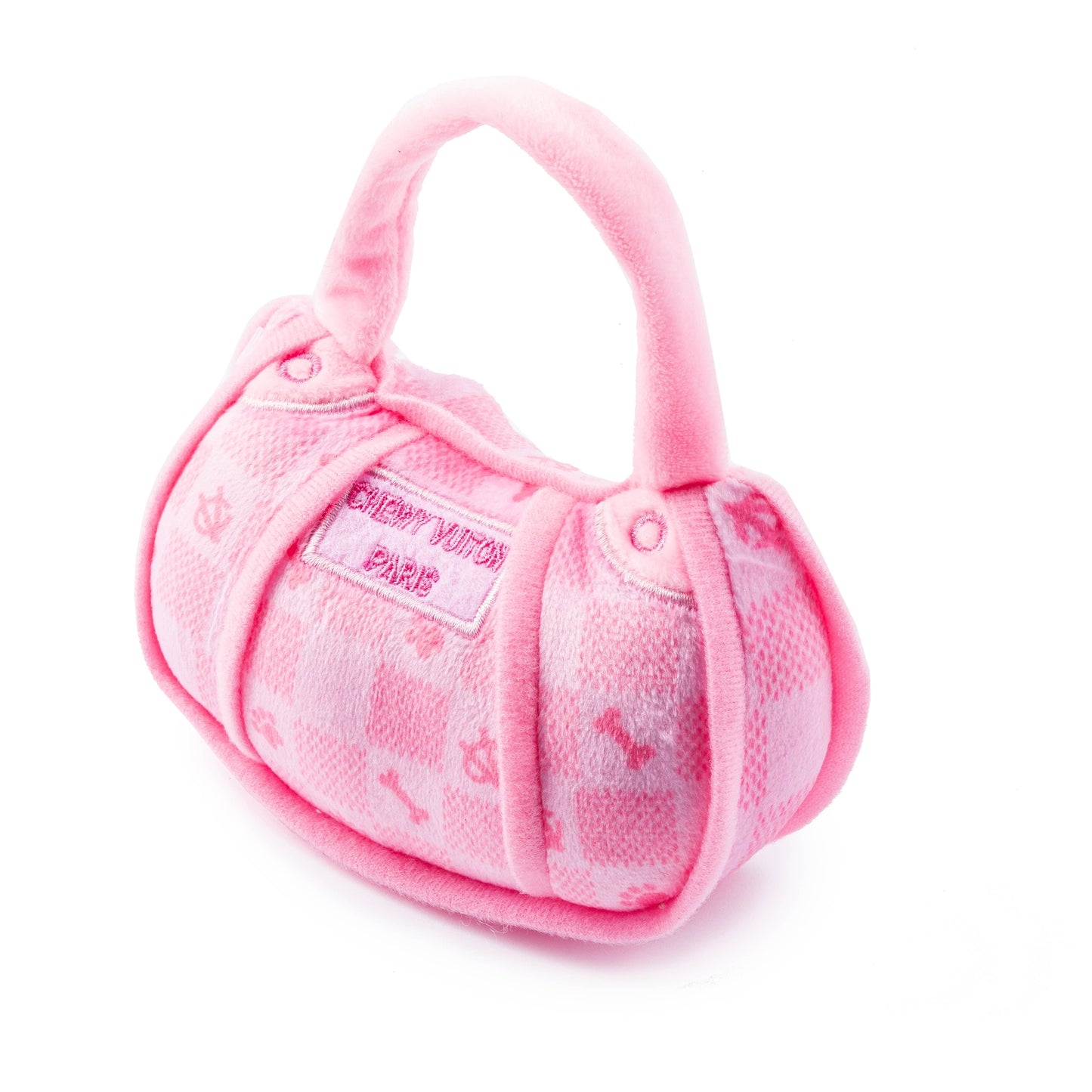 Pink Checker Chewy Vuiton Handbag  | Squeaker Dog Toy