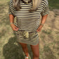 Brown & Yellow Striped Skort Set