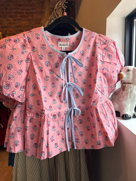 Ann Pink Bow Blouse