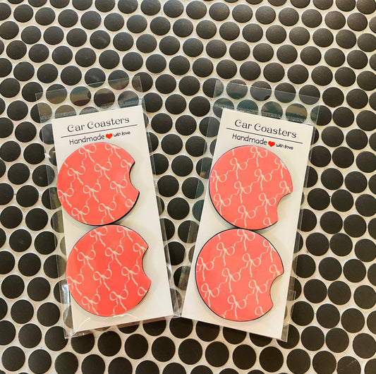 White Bows Car Coasters