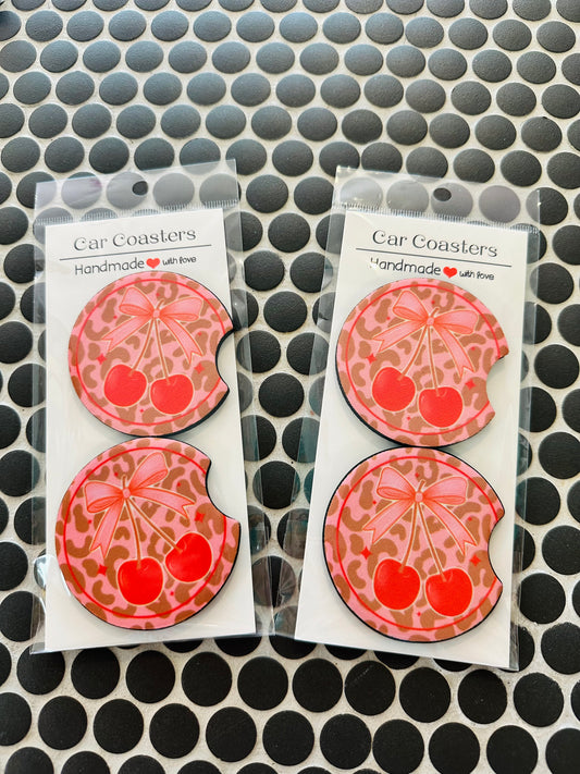 Cheetah Cherry Car Coasters