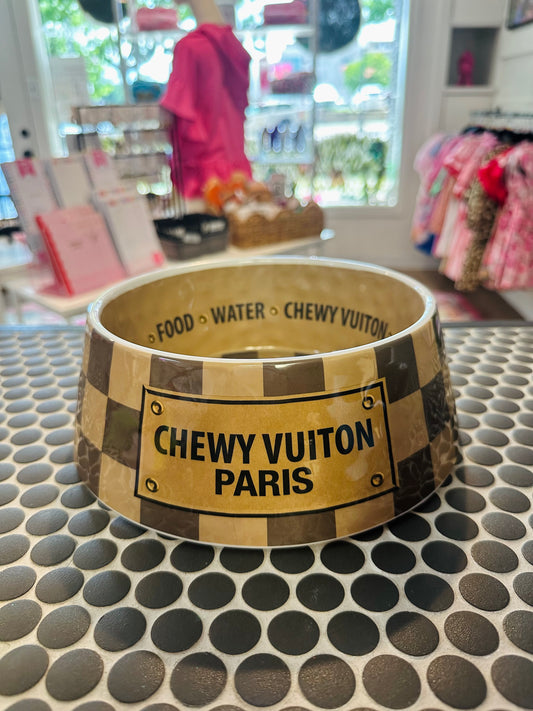 Checkered Chewy Vuiton Dog Bowl