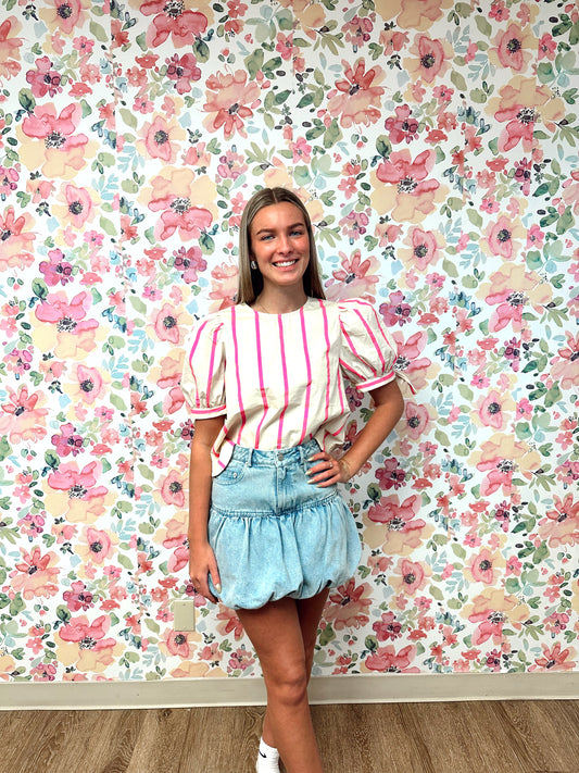 Ellie Pink Striped Scalloped Shirt