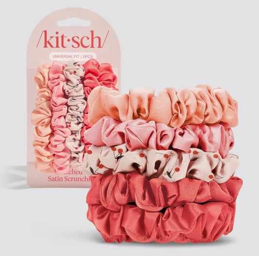 Ruched Stain Scruchies 5pc Set - Assorted Cherry Blossom