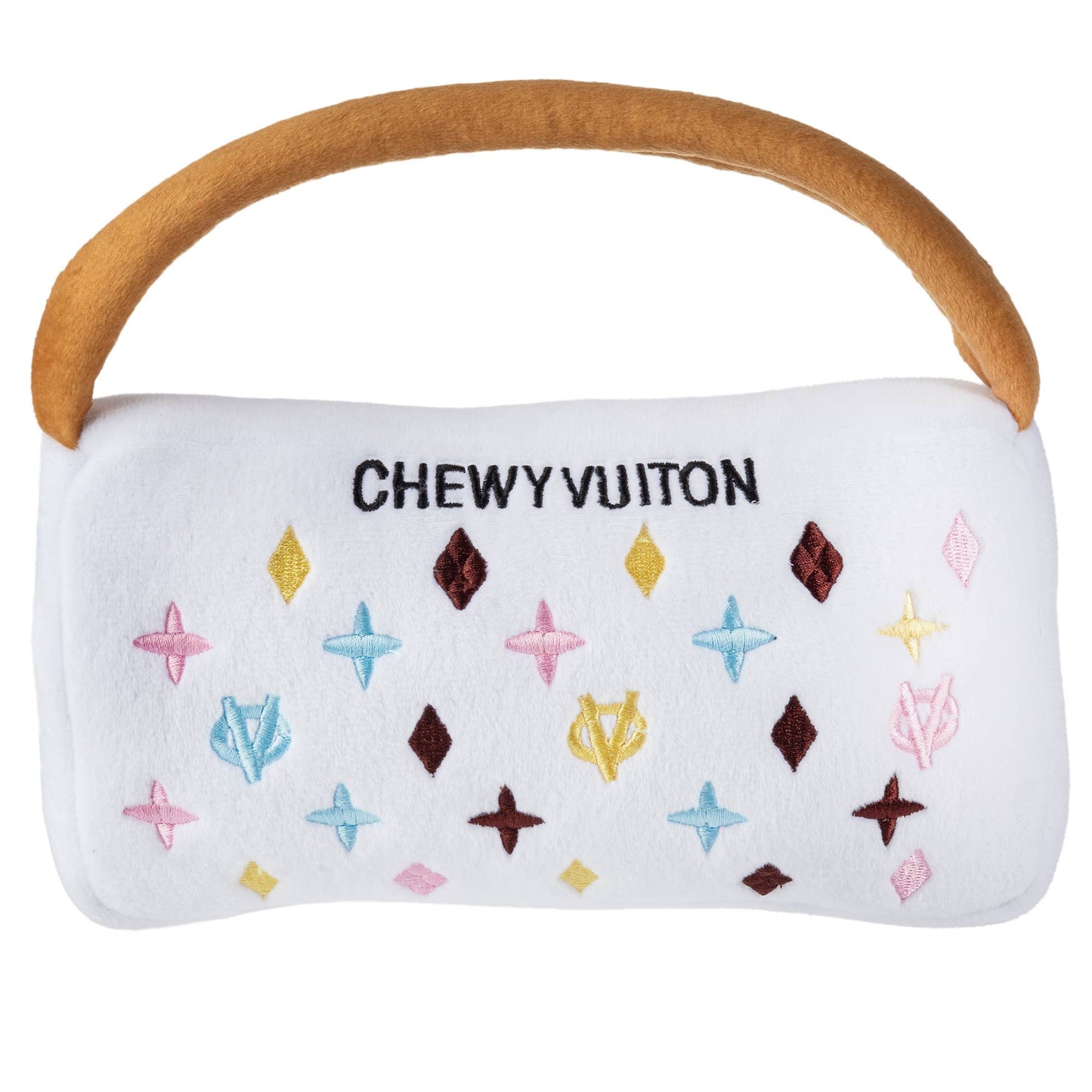 White Chewy Vuiton Purses | Plush Squeaker Dog Toy