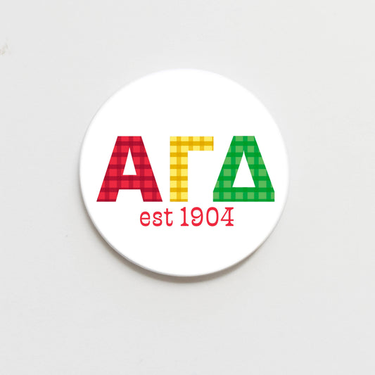 Alpha Gamma Delta Gingham Letter Button- 2.25 inch