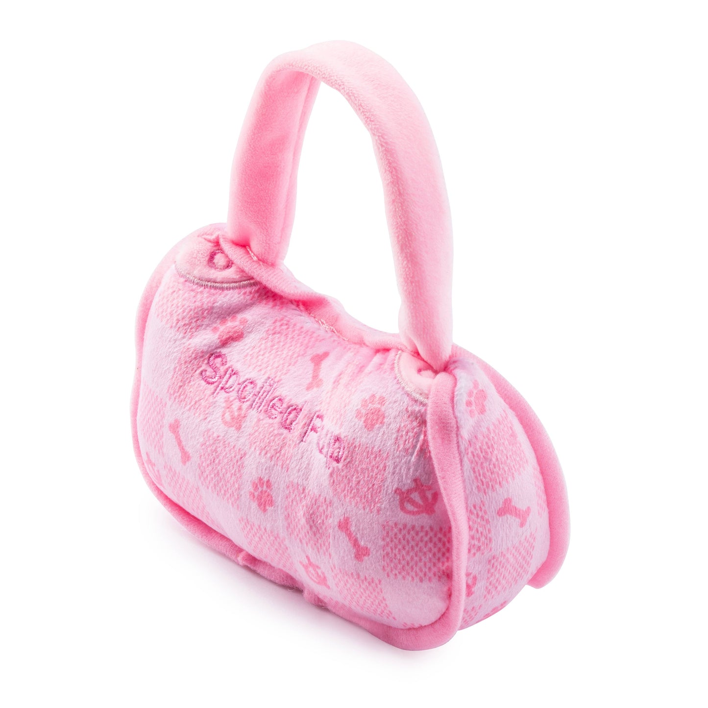 Pink Checker Chewy Vuiton Handbag  | Squeaker Dog Toy