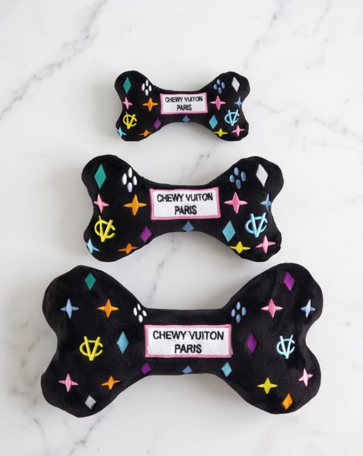 Black Monogram Chewy Vuiton Bone  | Squeaker Dog Toy